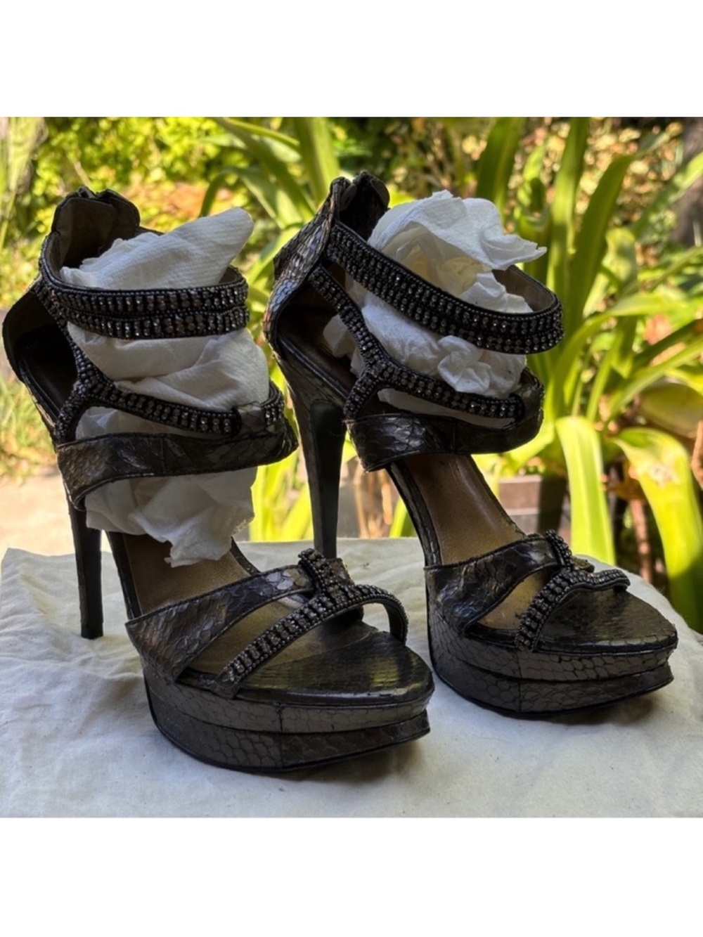 Pelle gladiator strappy ankle cuff sandal heels platform